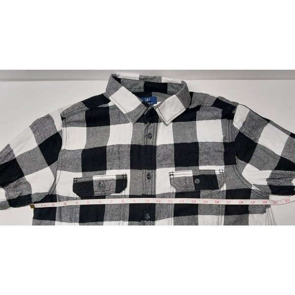 George Mens Plaid Flannel Shirt Medium 38-40 Button Black White Cotton Blend GUC - Picture 10 of 15